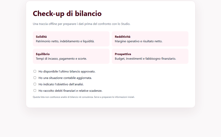 Anteprima del mini software Check-up di bilancio