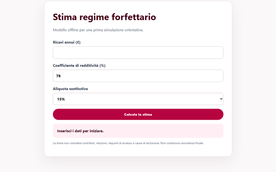 Anteprima del mini software Stima regime forfettario
